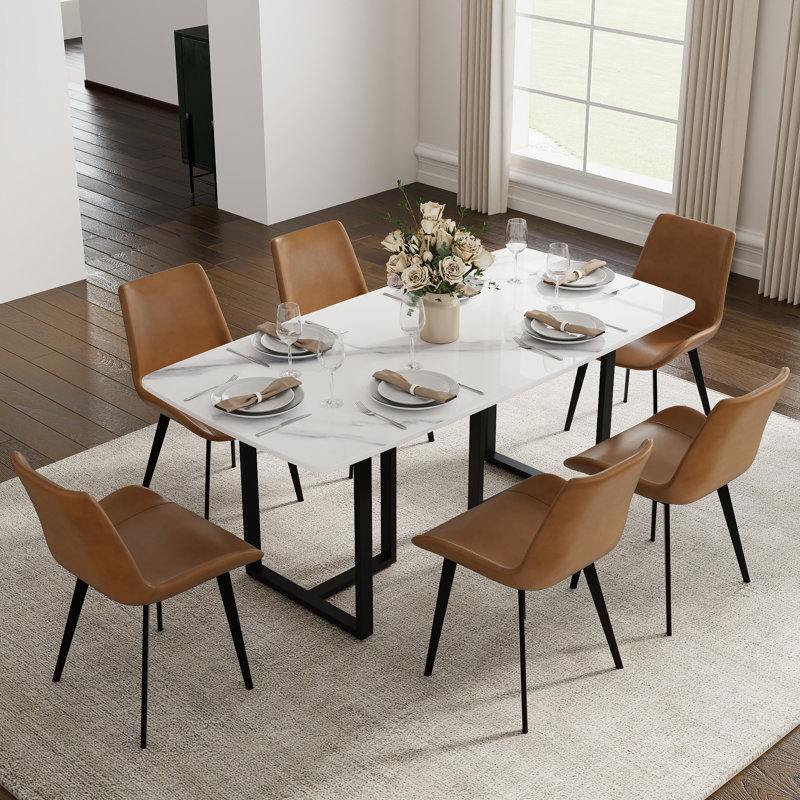 Table de salle à manger Evannie, Doré, Blanc neigeux, H 29,53 po x L 70,87 po x l 35,43 po