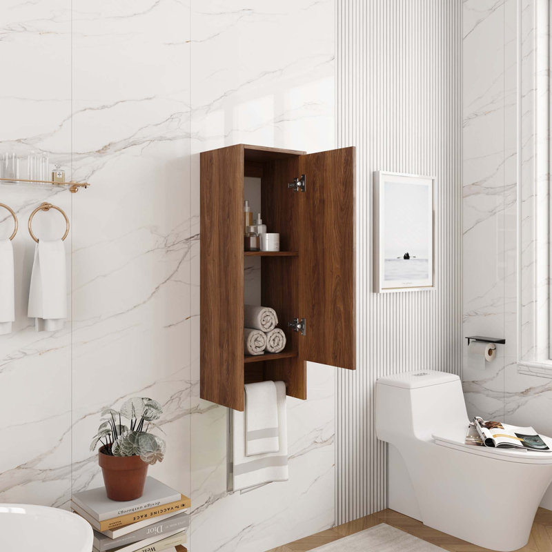 12-Inch Small Wall Mounted Side Cabinet With Soft Closing Door & Towel Rack For Small Bathroom, Study, Storage Room