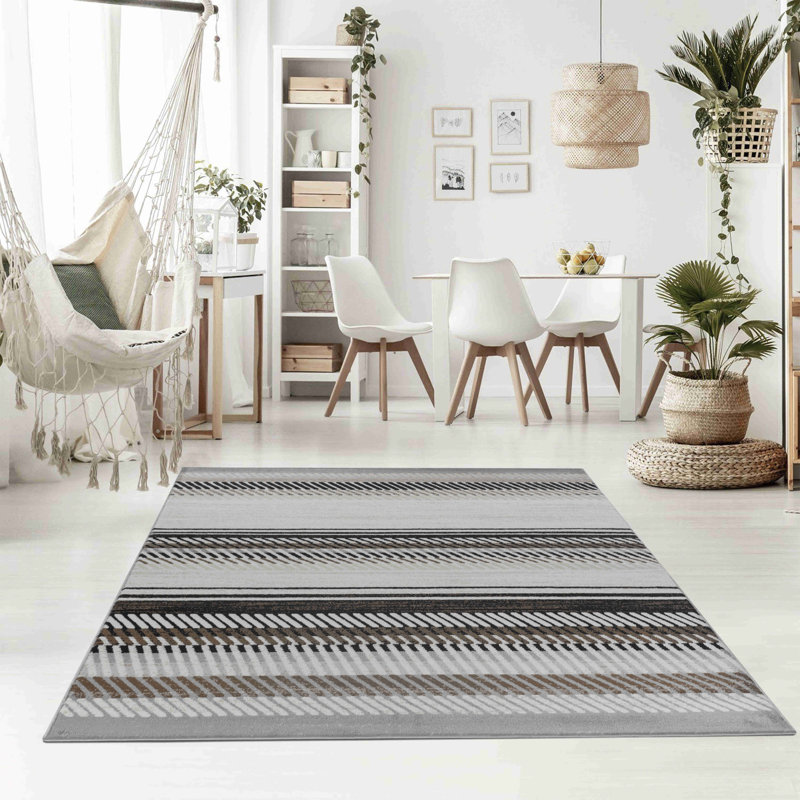 Rug Branch Orion 7' x 10' (6'7" x 9'6") Beige/Brown Striped Indoor Area Rug, Contemporary, Low Pile, Stain-Resistant Carpet - Living Room, Bedroom, Dining Room, and Kitchen