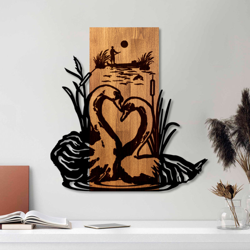 Elegant Decorative Wooden Wall Accessory, Walnut & Black, 22.4 x 22.8 x 1.2 inches | 50% Real Wood & 50% Metal, 6.6 lbs | Unique Color Variations for Stylish Home Décor, Perfect for Living Room & Office