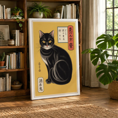 Japanese Cat Study Japandi - Wrapped Canvas
