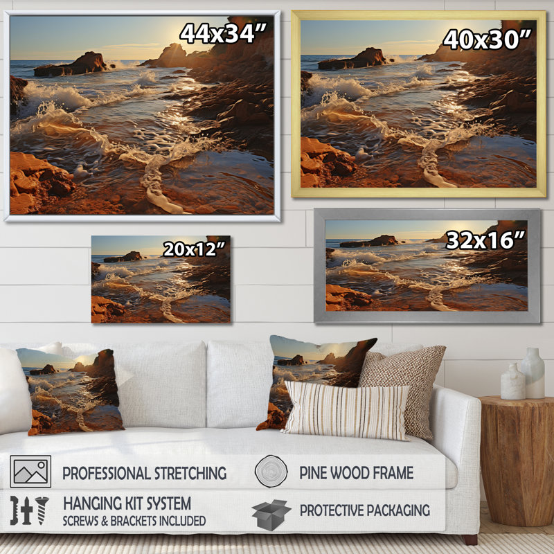 Golden Sands A Mesmerizing III - Landscapes Wall Art Living Room, H 12 po x l 20 po x P 1 po, Cadre photo noir