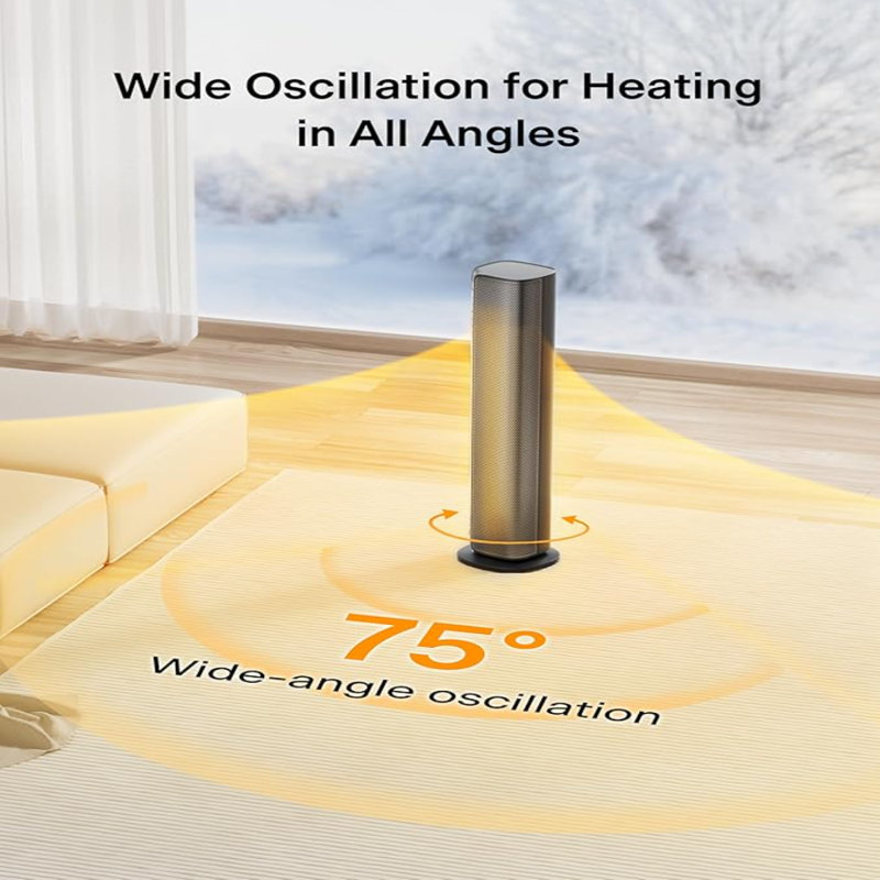 30" Black Ceramic Electric Tower Heater with Thermostat
