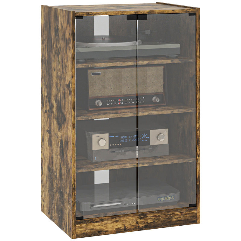 Cabinet multimédia, armoire stéréo à 4 niveaux,, Brun rustique