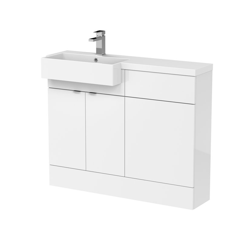 Fusion 1105mm Single Bathroom Vanity with Integrated Polymarble Basin, Gloss White
