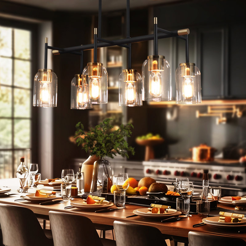 Luminaire suspendu linéaire à 6 lumières à intensité variable pour îlot de cuisine Nayomee