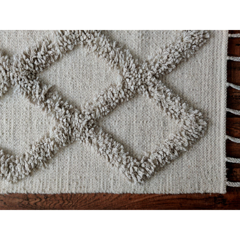 Tapis ivoire marocain en laine tissé à la main, Rectangle 4 pi x 6 pi