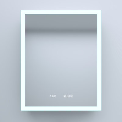 24 po Armoire à pharmacie gauche en aluminium argenté l 30 po x P 30 po, DEL intégrée, trois lumières colorées, fonction de brouillard, charnières silencieuses, miroir haute définition avec affichage de l'heure et de la température, fermeture en douceur