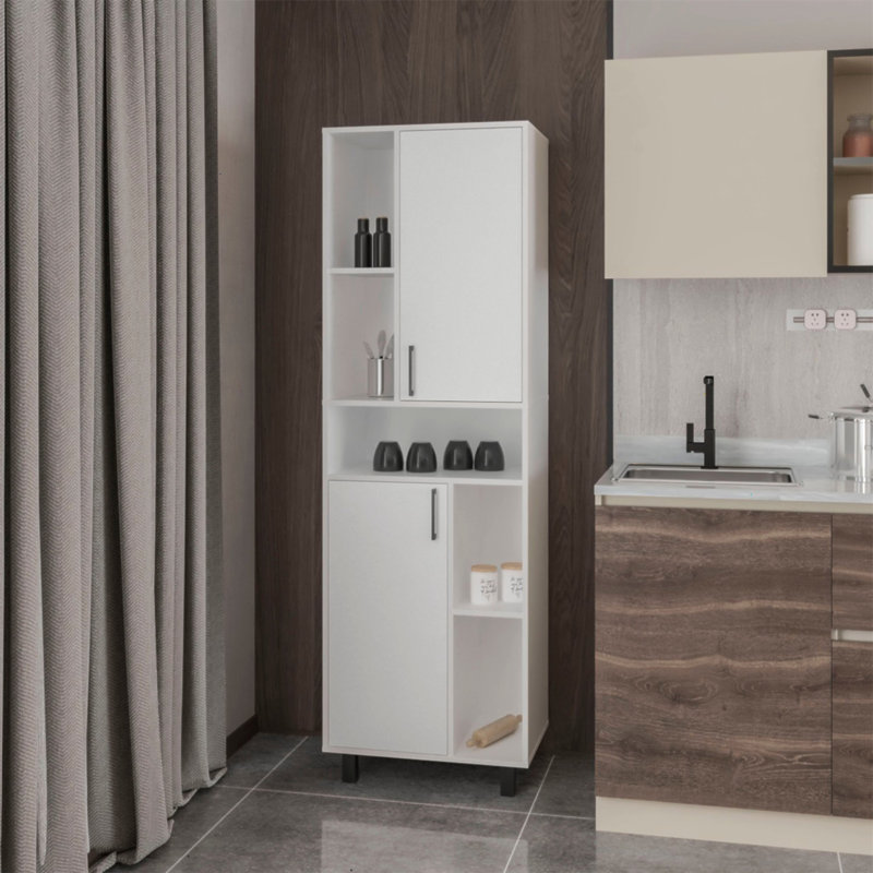 Garde-manger blanc avec rangement ouvert et 2 portes