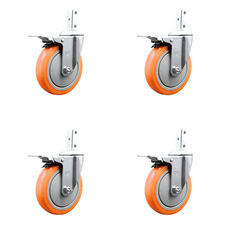 Jeu de roulettes à tige carrée 5 po pivotant 5 po 7 po, Orange
