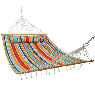 2-Person Quilted Fabric Double Hammock with Pillow - Caribbean Stripe - Hammock Only