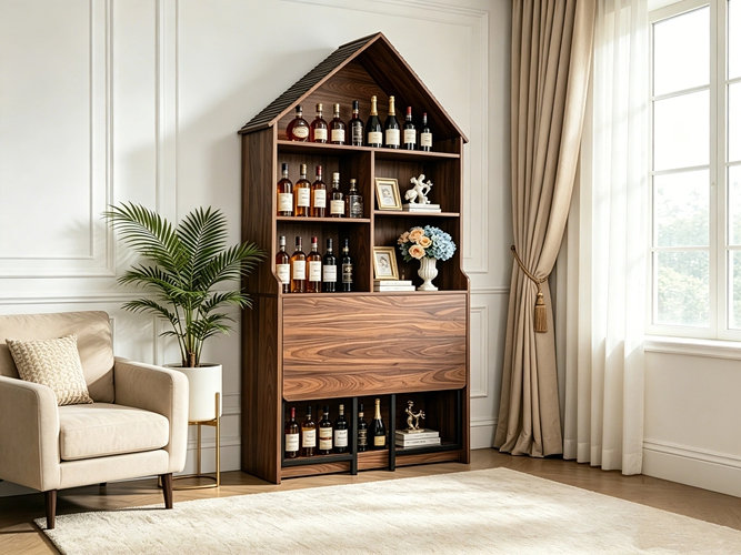 Bureau d'artisanat pliant avec tablettes de rangement, Noyer naturel