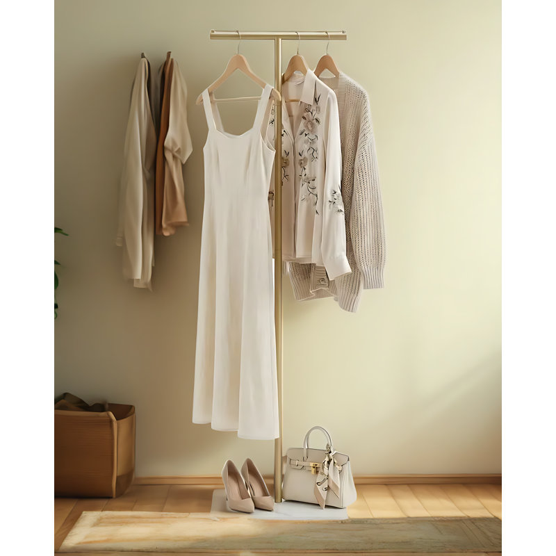 Freestanding Coat Rack With Sintered Stone Base, T-Shaped Metal Clothes Stand For Entryway, Office, And Bedroom, Stable Storage For Coats, Hats, Bags, And Scarves