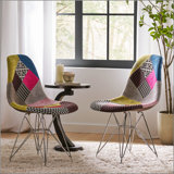 Patchwork Accent Chair Bohemian Style Fabric? Chair with Chromed Legs Geometric Pattern Chair, 18D x 21W x 32H, Set of 2