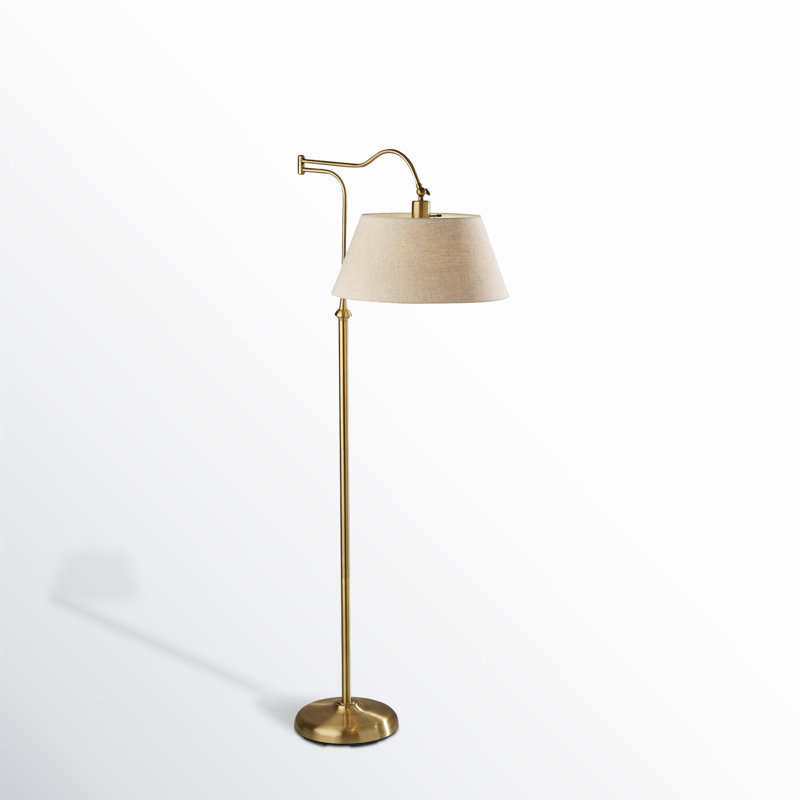Theodora Swing Arm Floor Lamp, 60" H x 17" W x 38.5" D, Antique Bass, Cream
