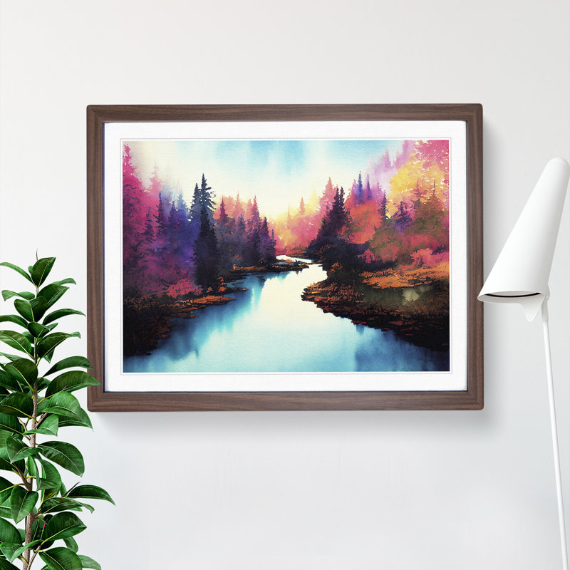 Colourful Forest River Vol.2 - Single Picture Frame Print, Walnut Framed, 25cm H x 34cm W x 2cm D