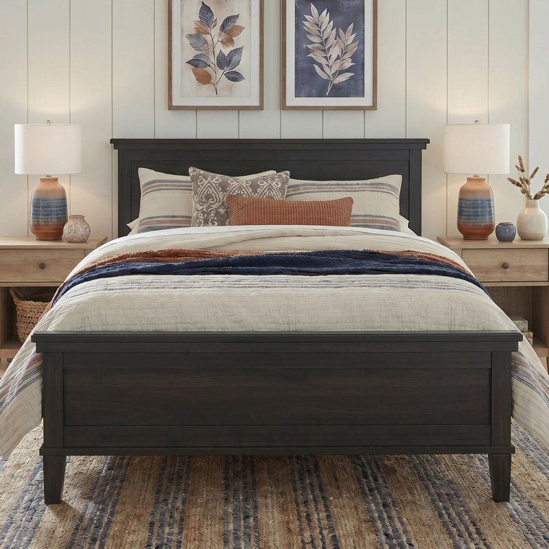 Bed Frame Platform with Headboard, Full, Charcoal Black