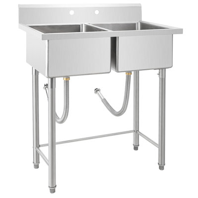 Stainless Steel Kitchen Sink, Drop-in Utility Sink Free Standing Double Bowl with Cold and Hot Water Pipe