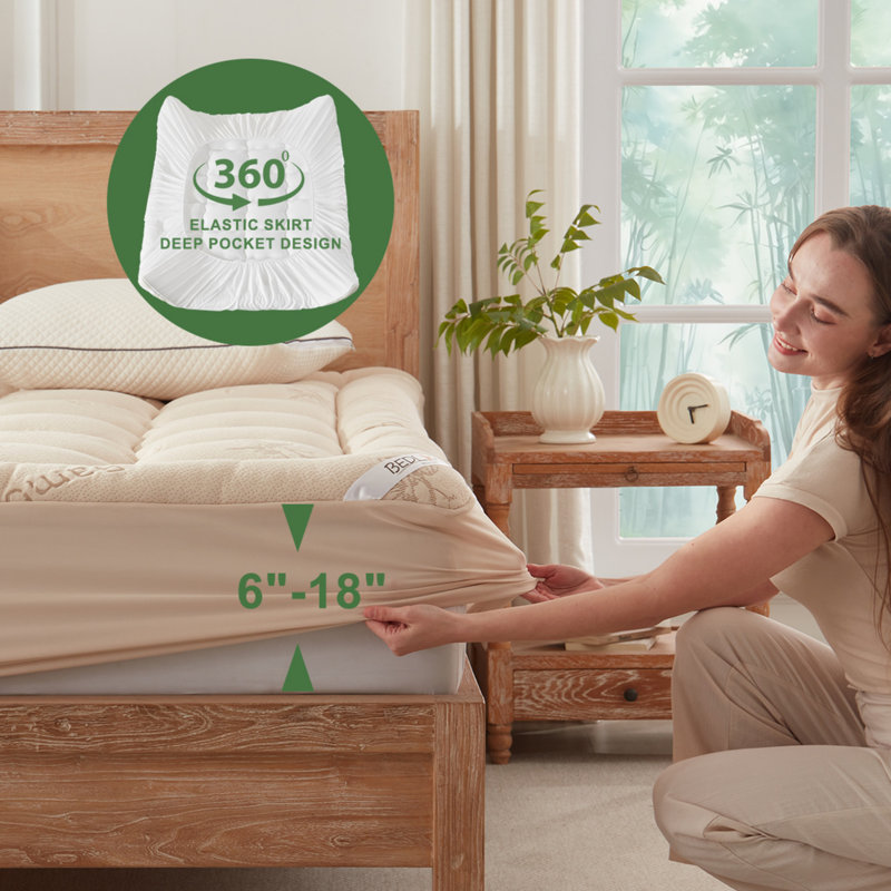 Surmatelas en rayonne de bambou BEDLORE®, surmatelas avec poche profonde de 6 à 18 po, surmatelas moelleux pour soulager les maux de dos
