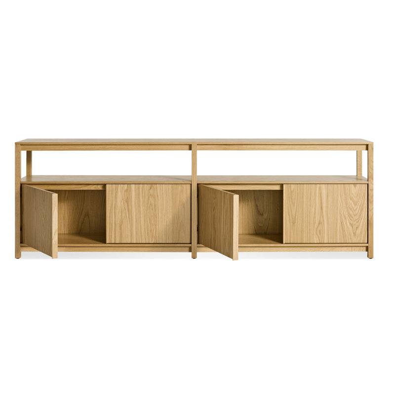 Open Plan Low Bookcase with Storage, White Oak, (2 Sheves) 26" H x 80" W x 13" D