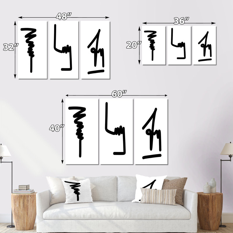 Scandinavian Abstract Line I - Ensemble d'art moderne Mid-Century de 3 pièces, H 40 po x l 60 po