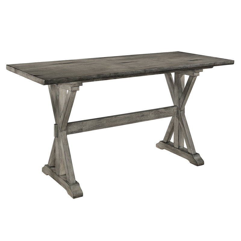 Table à 6 comptoirs, fabrication en bois massif gris avec base rectangulaire pour 6 personnes