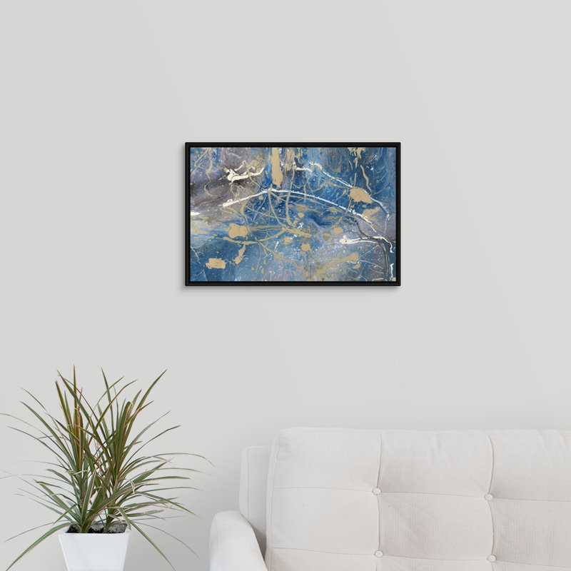 « plongez », peinture sur toile, H 13,7 po x l 19,7 po x P 1,75 po, Cadre flottant noir