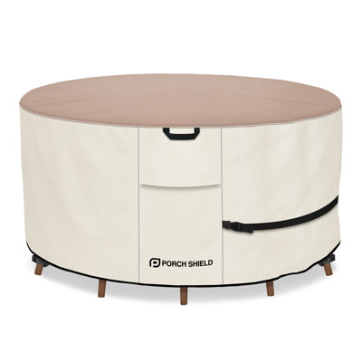  Round Patio Furniture Cover - Waterproof 600D Heavy Duty Outdoor Table and Chairs Cover 76 inch, Light Tan & Khaki