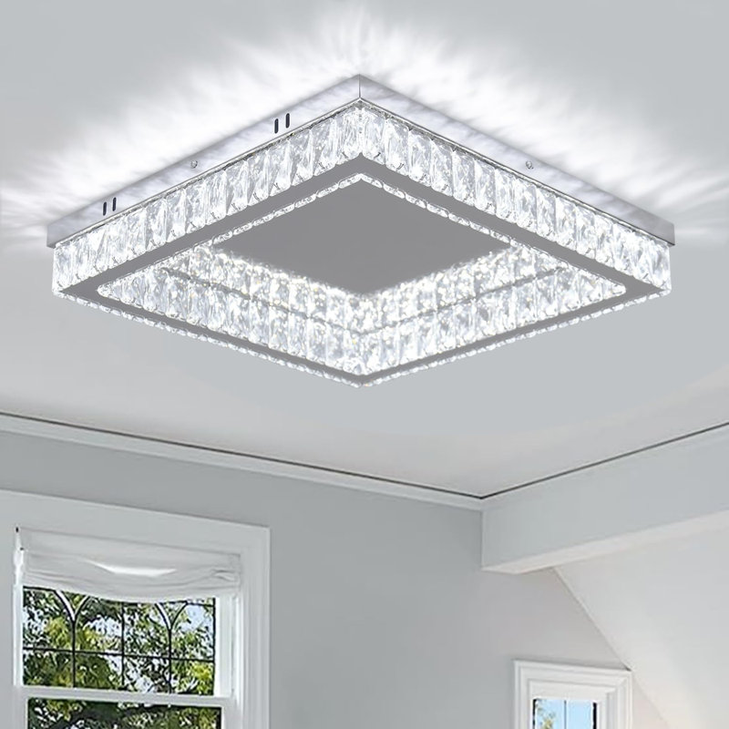 Modern Square Crystal Led Ceiling Light 17.7 Inch  6500k 2720lm For Living Room, Bedroom, Kitchen, Balcony, Basement And Office (not Dimmable)