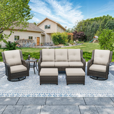 Ensemble de conversation en osier pour 5 personnes avec coussins Marala