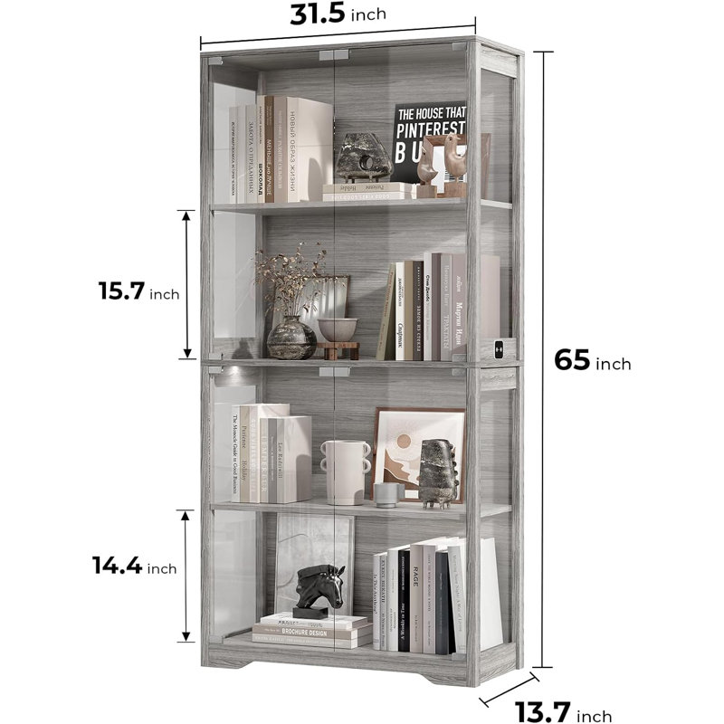 Display Cabinet with Glass Doors, 4-Tier Curio Cabinet&Bookcase with 3 Colour Light for Collectibles