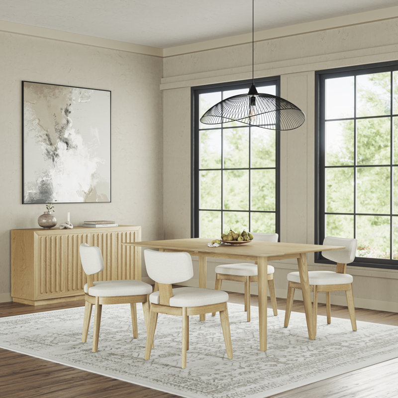 Crowle Bowie Five Piece Mid-century Modern Tate Upholstered Dining Set, Natural