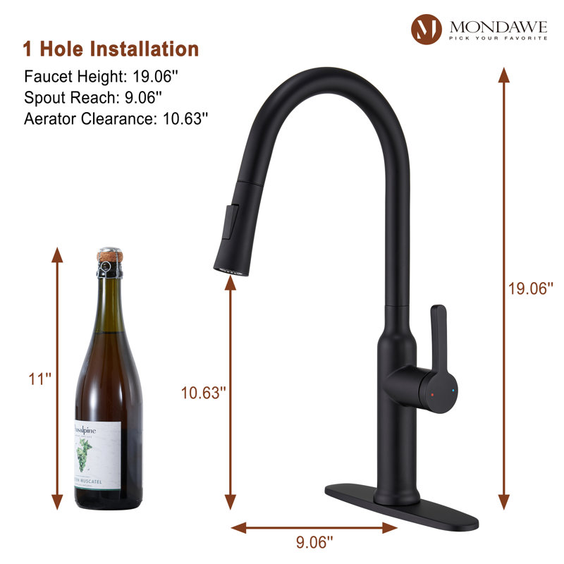Mondawe Pull Down Kitchen Faucet, Matte Black