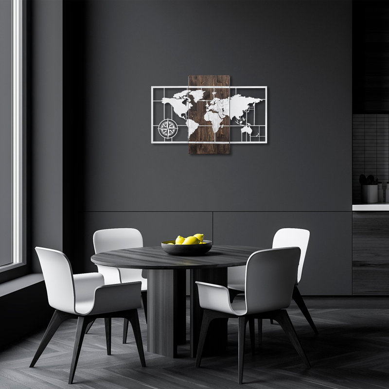 Elegant Decorative Wooden Wall Accessory, Walnut & Silver, 22.8 x 33.5 inches | 50% Real Wood (1.2 in Thick) & 50% Metal (0.06 in Thick) | Wall-Mountable Design, Unique Color Variations for Stylish Home Decor