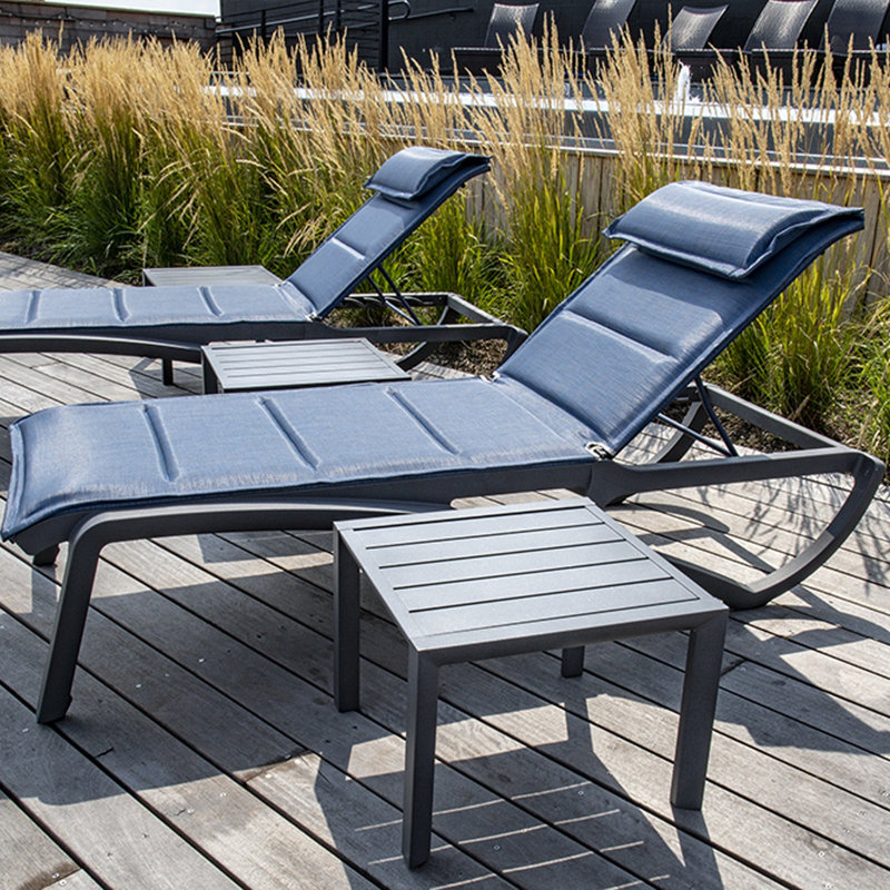 Grosfillex Sunset Comfort Aluminum Chaise Lounge, Blue/Black