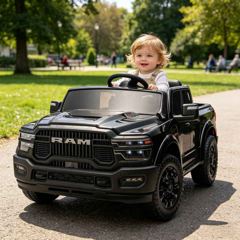 Chariot pour enfants 2 places 24V avec télécommande et Bluetooth Dodge Ram, Noir