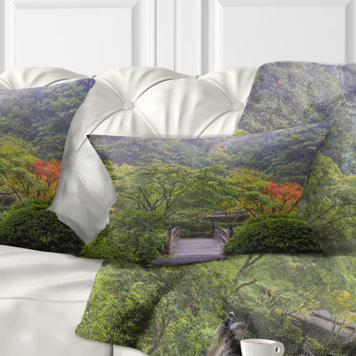 Foggy Dawn in Japanese Garden Landscape Photography Lumbar Pillow