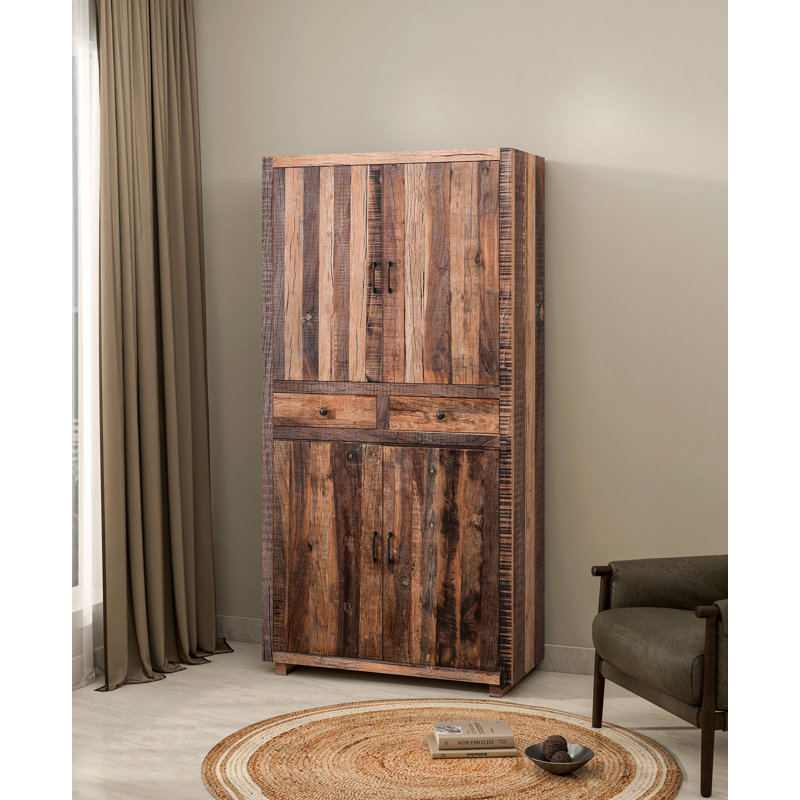 Almirah en bois avec 4 portes et 2 tiroirs, H 87 po x L 39 po x l 18 po