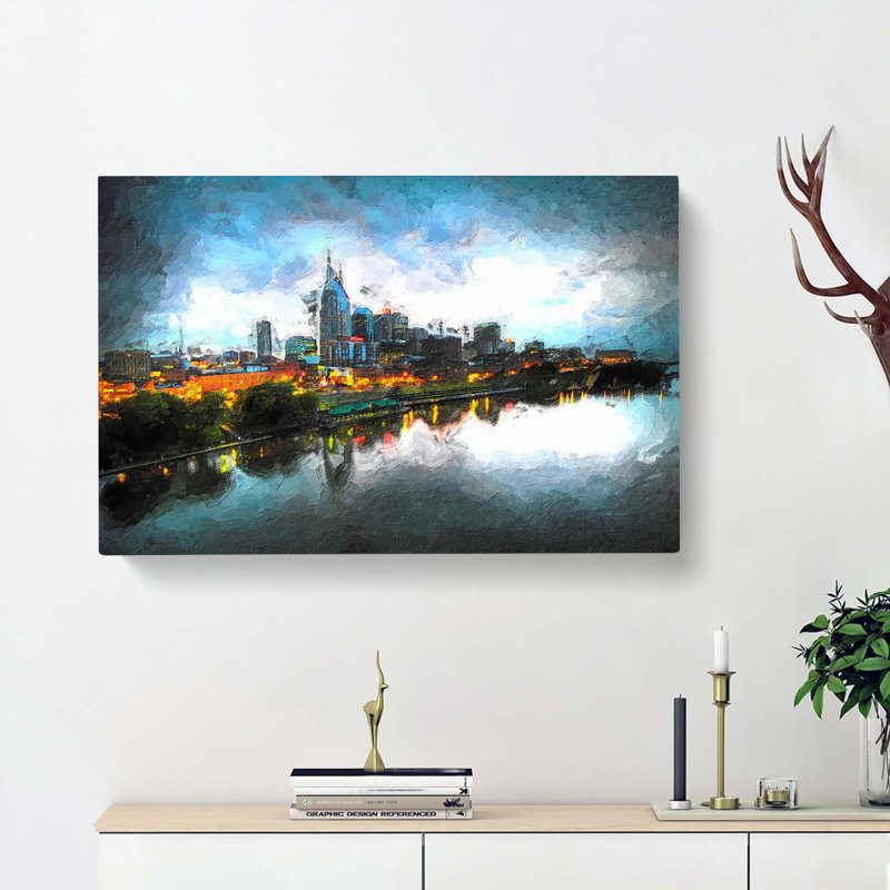 Nashville Tennessee Skyline At Night - Wrapped Canvas Painting, 50cm H x 76cm W x 3cm D