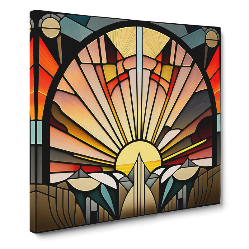 Art Deco Sunset Stained Glass Effect - Wrapped Canvas, 35cm H x 35cm W x 3cm D