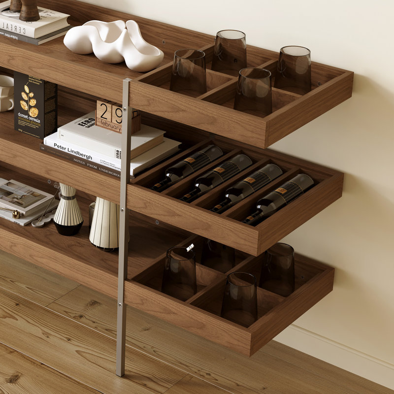 Tablette de présentation 78,74 pouces avec supports en acier inoxydable, support de rangement multifonctionnel pour le salon et la salle à manger, convient aux vins, aux livres et aux décorations