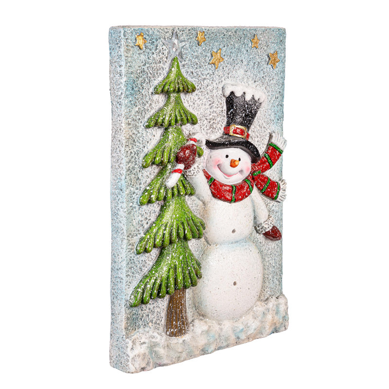 LED Snowman with Tree Textured Wall Décor