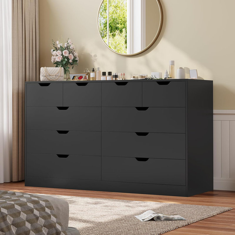 Modern 10 Drawer Dresser, Black Large Chest Of Drawers For Bedroom,long Dressers With Drawers For Living Room, Entryway, Hallway