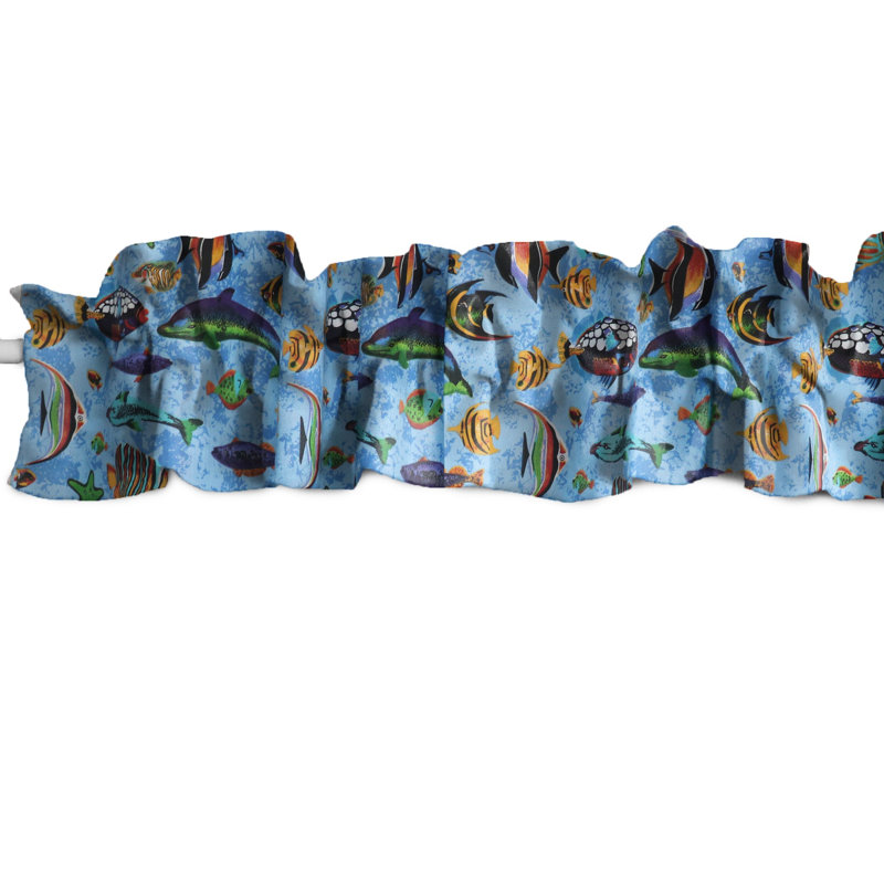 Cantonnière à imprimé poisson, Bleu clair, L 120 po x L 9 po