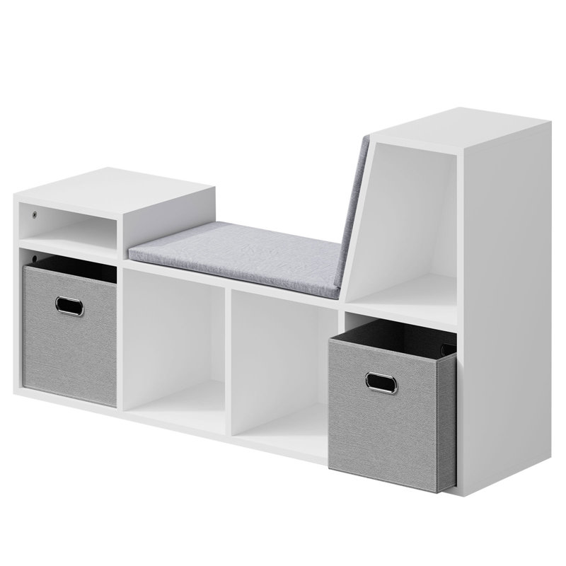 Sydonie 43.3" Reading Nook Bench, Bookcase with Seat Cushion, 6-Cubby Book Shelf Storage Organizer