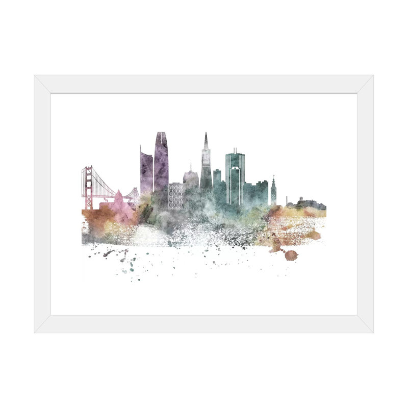 San Francisco Pastel Skylines - impression d'art graphique, Papier encadré blanc, H 16 po x l 24 po x P 1 po, Blanc