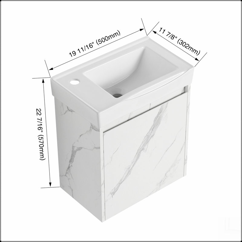 Ensemble de meuble-lavabo mural 20 po avec lavabo en céramique, armoire de rangement avec portes, ensemble d'armoire de salle de bain