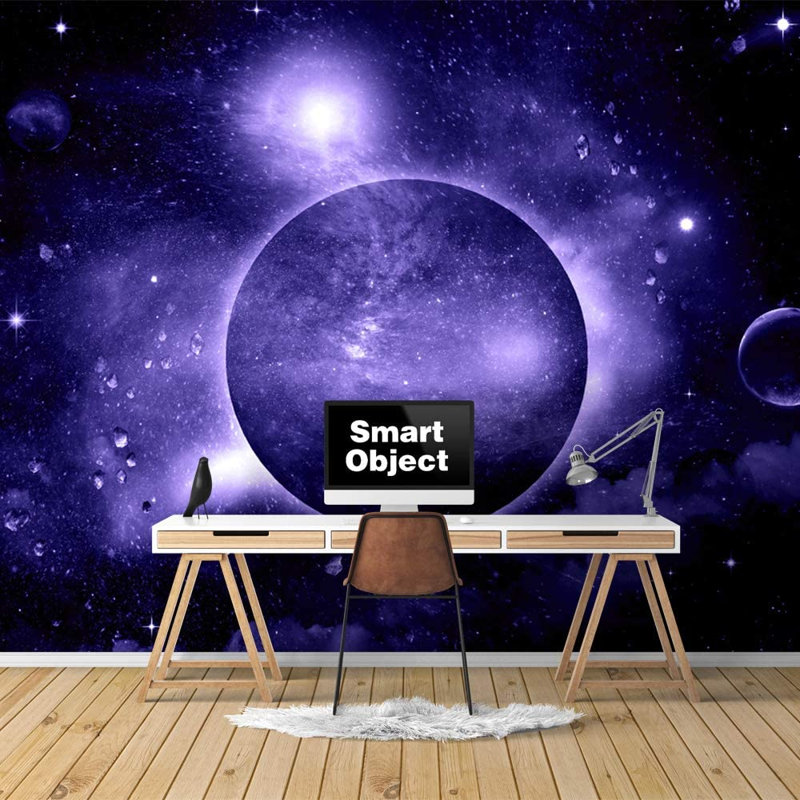 Planet In Outer Space Galaxy Border, 66" L x 96" W, Purple