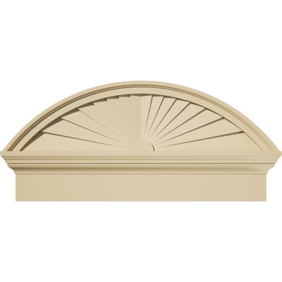 30"W x 14-3/8"H x 2-1/2"P Segment Arch Sunburst Signature Urethane Combination Pediment, Primed Tan