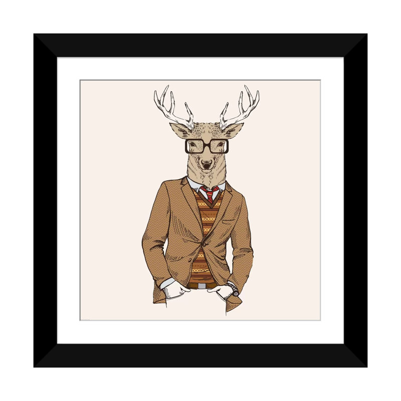 « cerf-man i », impression sur toile, H 16 po x l 16 po x P 1 po, Papier d'art encadré noir, Blanc